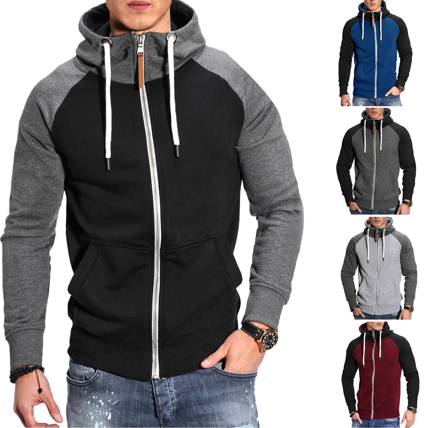 

Men s Color Blocked Fitness Sportswear Men s Hoodie Casual Fashion Contrasting Raglan Sleeve Cardigan Top XXL чорний