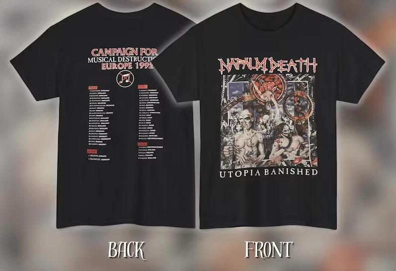 NAPALM DEATH – Utopia Banished 1992 Tour – Heavy Cotton Unisex Grindcore T-Shirt S