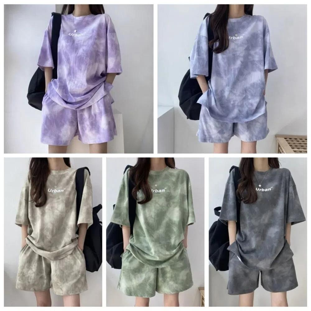 Letter Two-piece Tracksuit Large Size Summer Loose Suit Short Sleeve T-shirt Shorts  Female