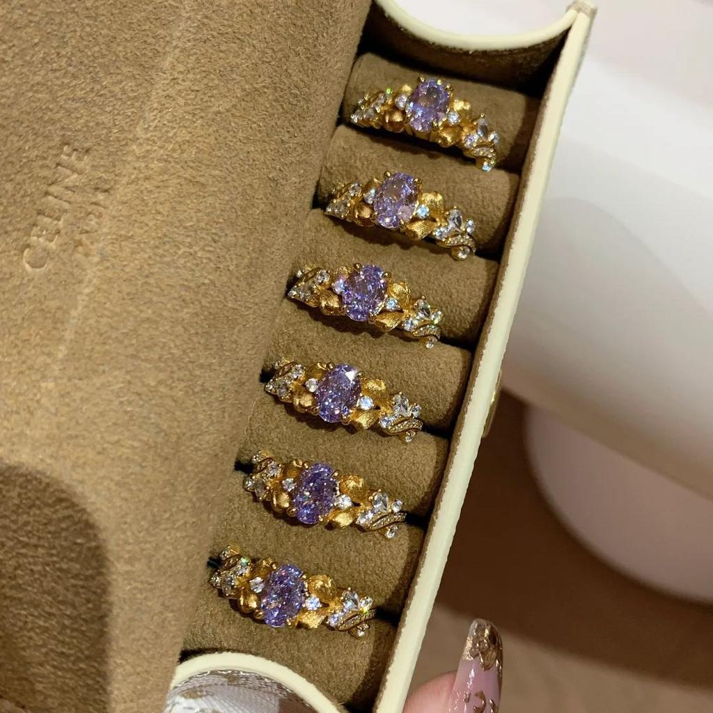 Vintage Medieval Bauhinia Zir*****Pen Ring Light Luxury Purple Charm High-Grade Brushed Finger