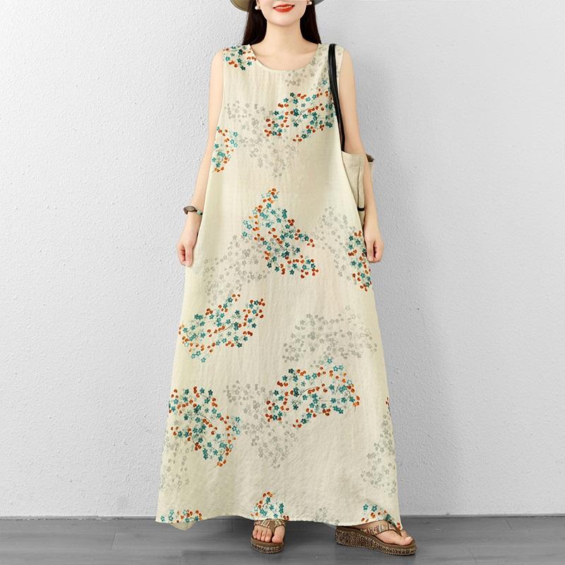 Sleeveless Plus size Cotton vintage Floral new in dresses for women casual loose maxi long summer dress