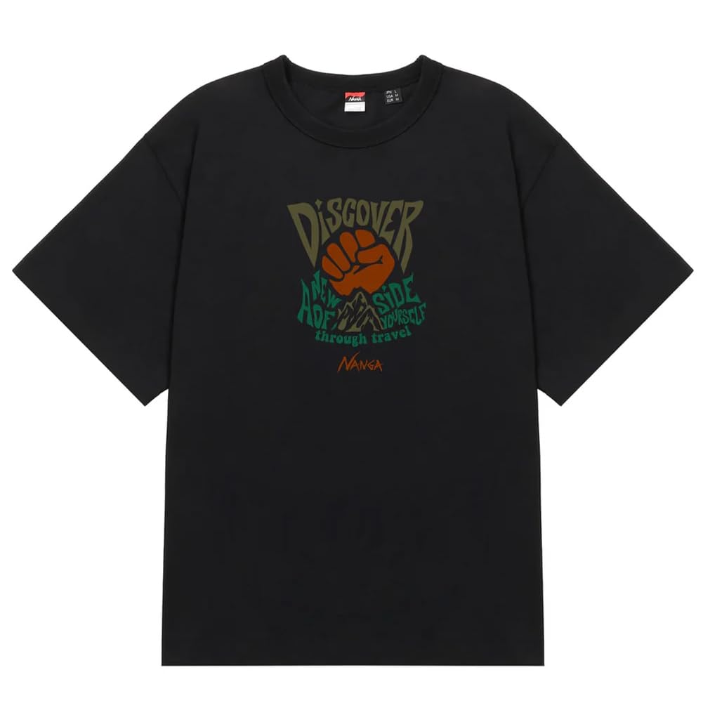 NANGA ECOHYBRID TEE (DCV PT) Eco Hybrid Tee Short Sleeve T-Shirt with Graphic Print, Recycled Cotton, Unisex (JP, Alphabet, L, Black)