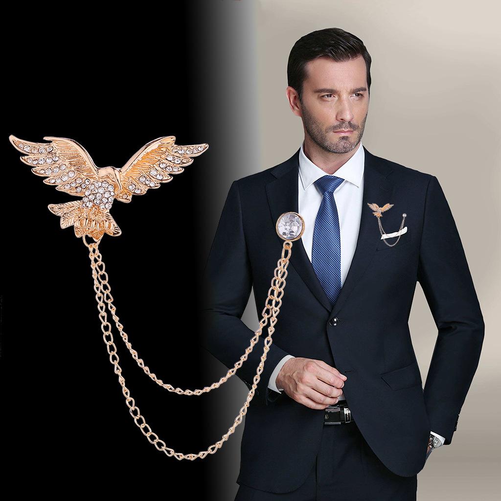 Men's Fashion Suit Brooch Simple Diamond Tassel Metal Wedding Dress Suit Brooch Collar Pin
