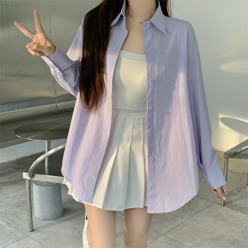 

GMXIA Женская рубашка, свободная, тонкая блузка, топ с длинным рукавом, куртка с защитой от солнца One Size фиолетовый