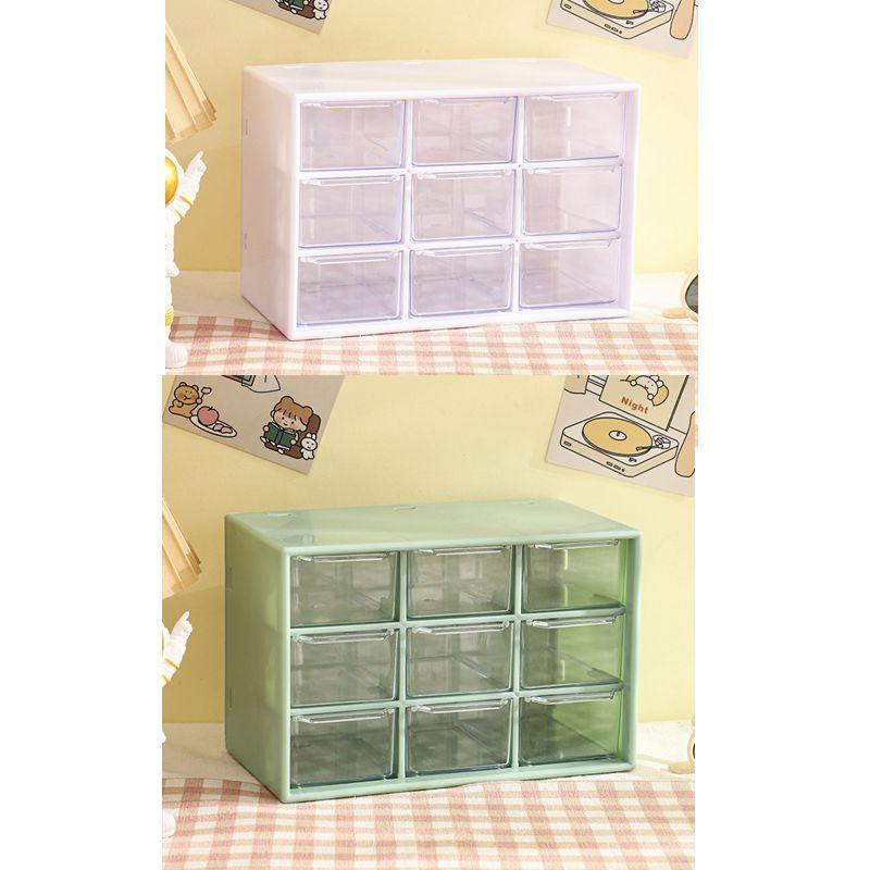 4pcs 9 Grid Storage Boxes Organizer Transparent Small Drawer Partitioned Student Desktop Wall-mounted Sundries Storage Box Cute