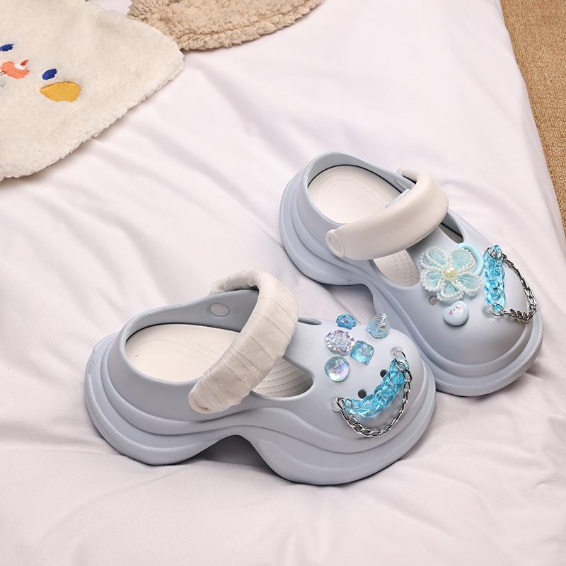 Fashion Cover Toe Shoes Woman 2025 Slippers For Swimming Pool Heeled Mules Platform Beach High Flat Slides High-Heeled Shoes Lady House