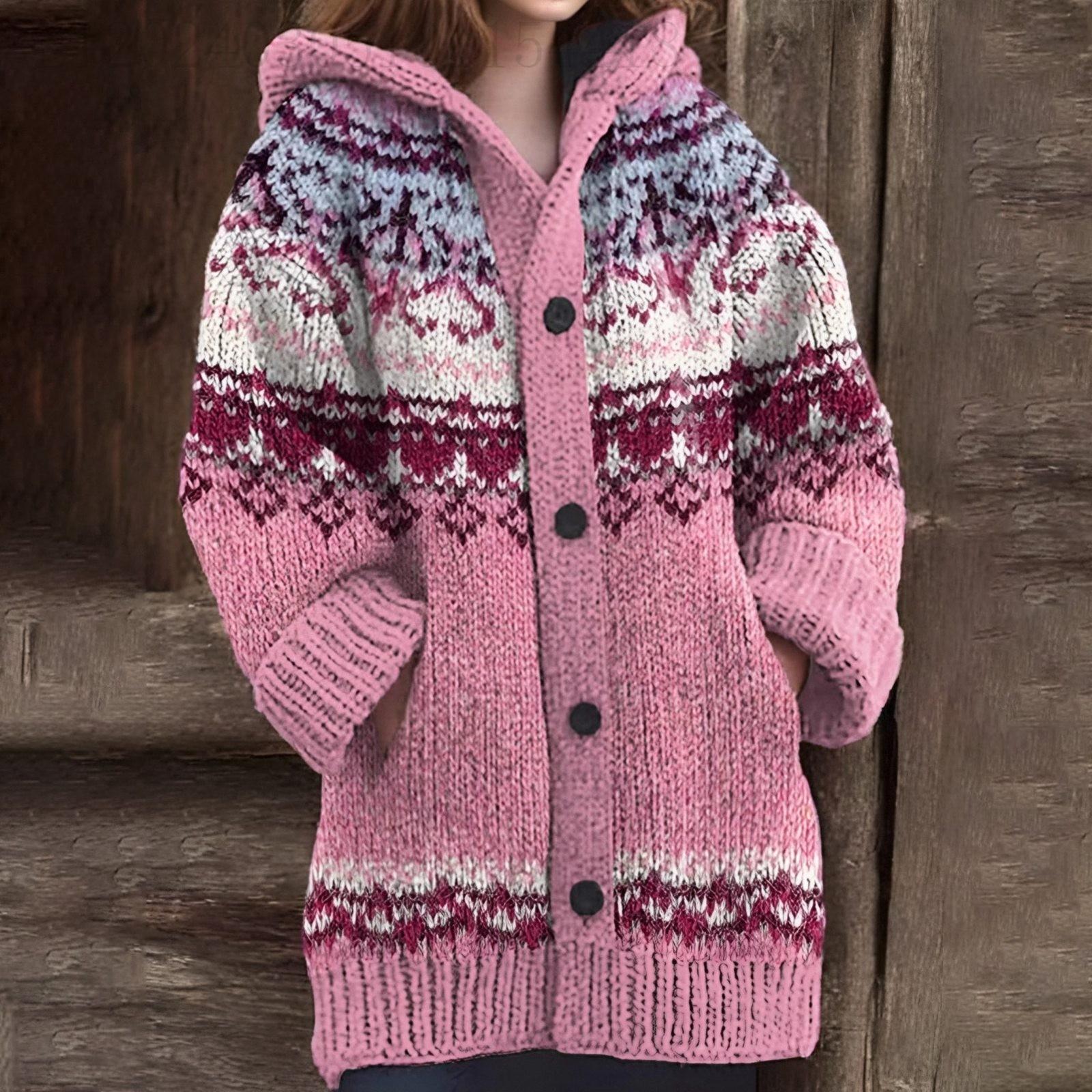 

Женские зимние свитера, пальто на пуговицах с капюшоном, трикотажные толстовки с капюшоном, свободные теплые куртки с длинным рукавом, верхняя одежда S розовый