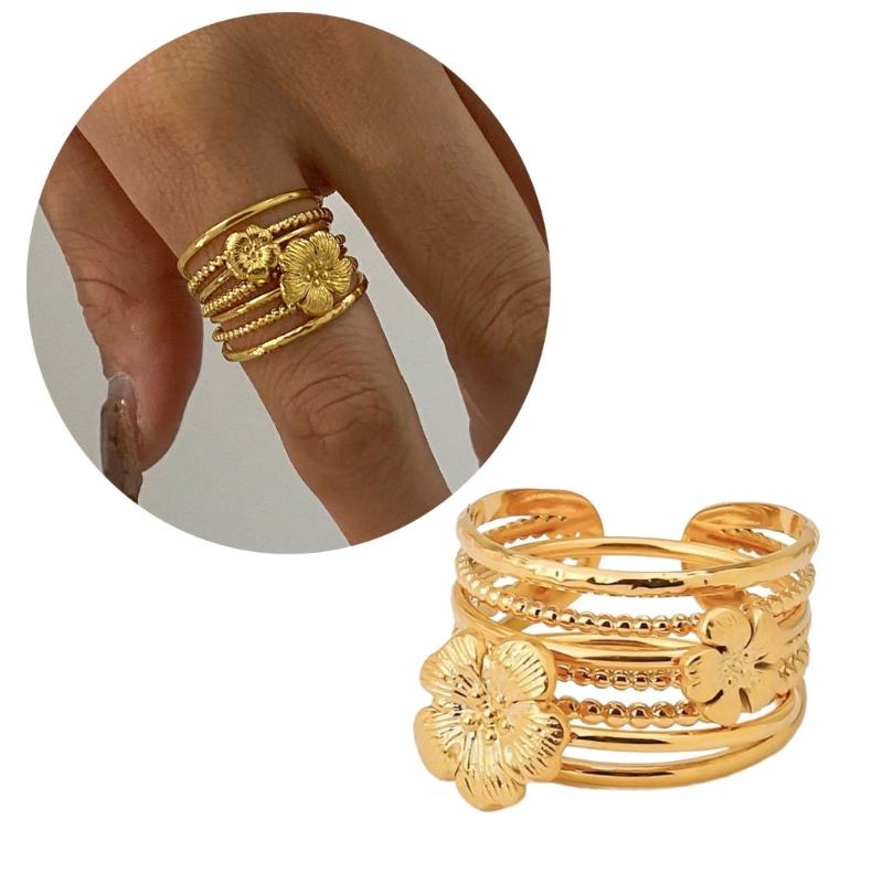 3pcs/Set Elegant 18K Gold Color Adjustable Size Threaded Ring Accessory Stylish Finger Accessories for Fashionistas