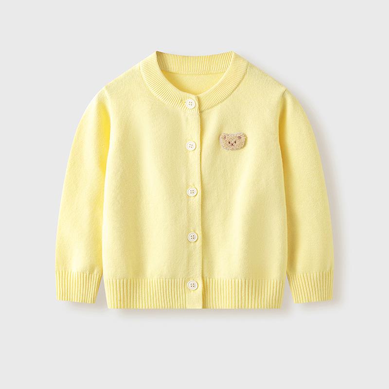 Korean Style Girls' Bear Embroidered Cotton Sweater Cardigan for Spring & Autumn