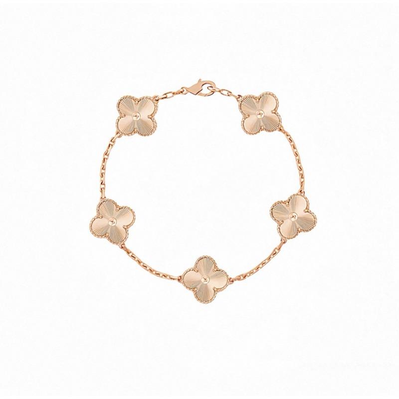 Four-leaf Clover Five-flower Bracelet for Women Rose Gold Lucky Clover Bracelet with White Mother-of-pearl and Red Agate Fashionable Bangle