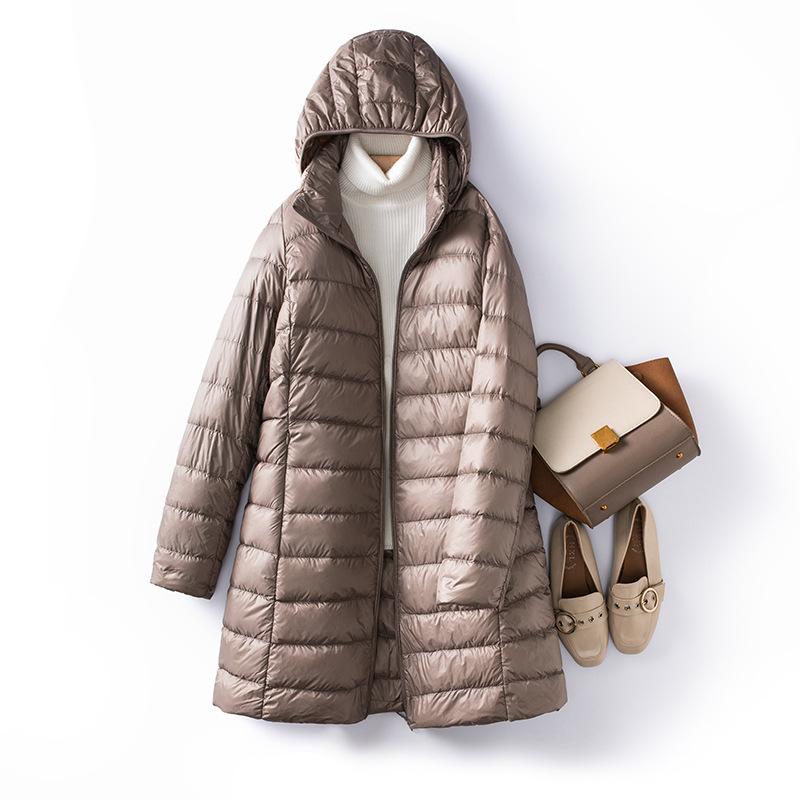 Ultra-light Long Down Jacket Women Autumn Winter Slim Hat Detachable Warm White Duck Down Coat Women Portable Outerwear