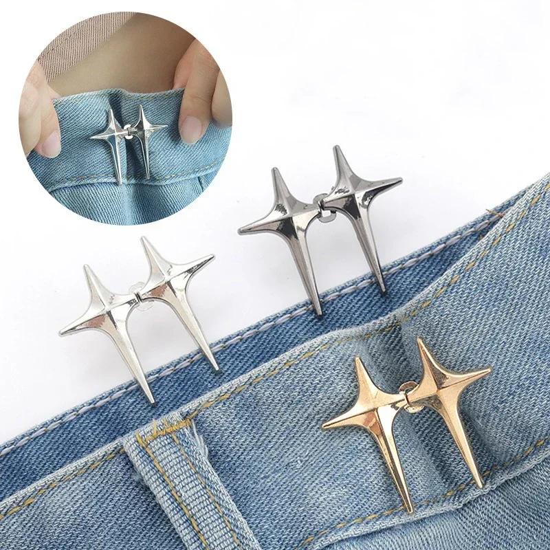 Snaps for Jeans Decor 1Pair Cross Star Waist Buckle Adjustable Detachable Pants Clips Waist Tightener Nail Free Metal Button