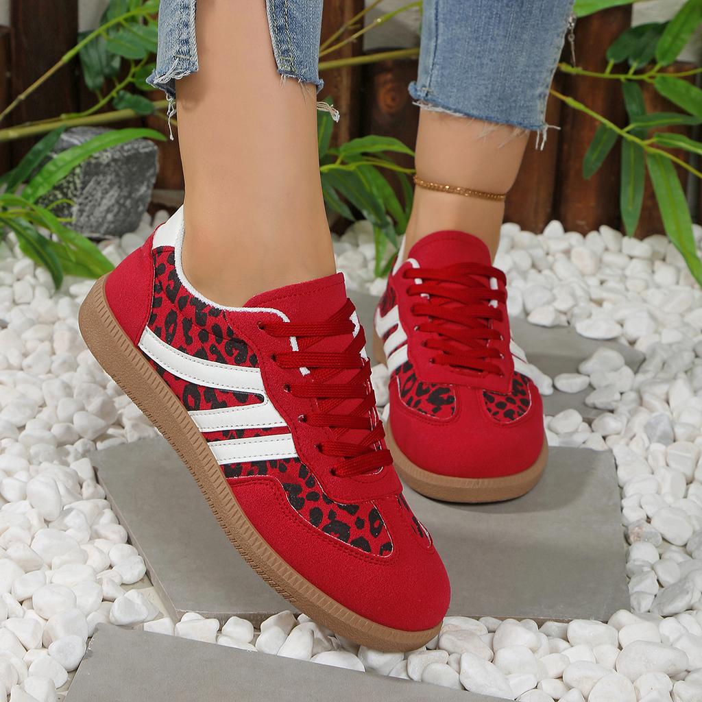 European and American style leopard print red German training shoes 2025 new popular casual Dexun shoes outdoor sports thick sole