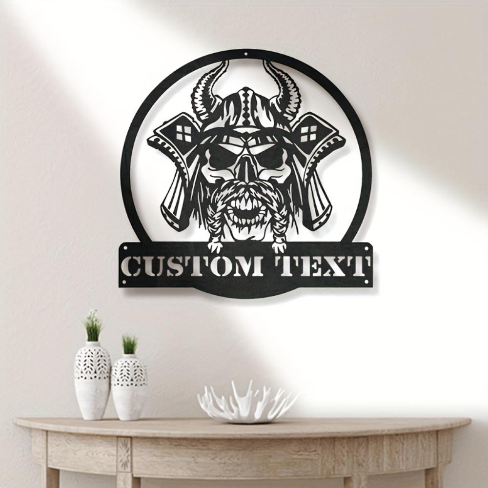 Viking Skull Metal Wall Decor Engraved Custom Name Halloween Home Office Gift