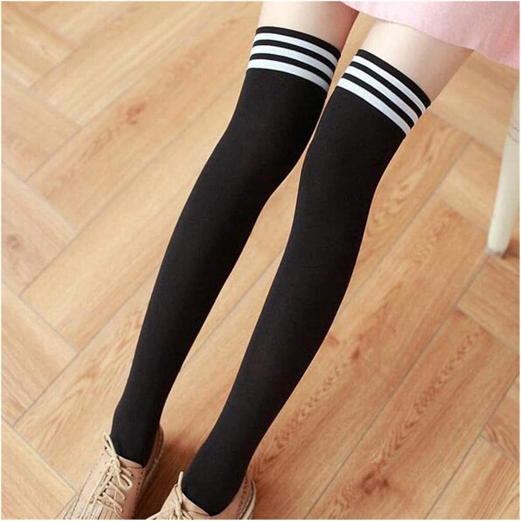 Cute Anime Black With White Stripes School Thigh High Socks 62