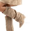 2025 women's shoes pointed straight pleated metal buckle medium long boots large size thick heel trouser tube boots