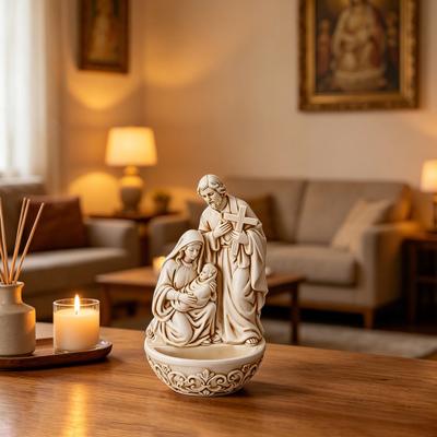 Holy Water Font, Resin Saint Joseph Mary with Jesus Christ Figurine, Catholic Holy Water Container, Religious Gifts for Office, Entrance, Church Wall