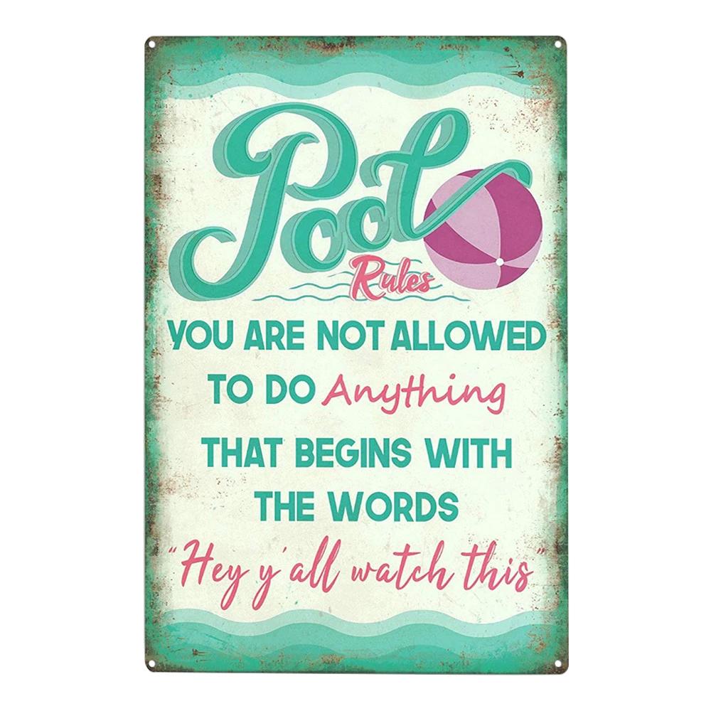 Pool Rules Sign for Outdoor, Backyard Metal Swimming Pool Sign, No Diving No Running No Peeing No Lifeguard On Duty Sign