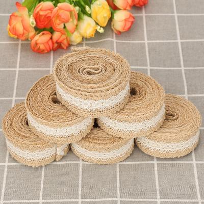 6pcs 2M/Roll Burlap Rolls White Lace Rustic Style Jute Burlap Ribbon Yellow Jute Decorative Ribbon Burlap Lace Ribbon