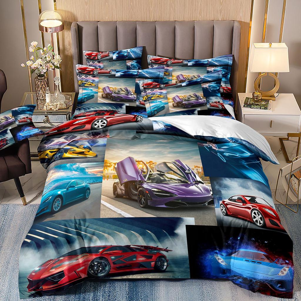 Bedding Three-Piece Set 3D Digital Printing Cartoon Fire Truck Children'S Polished Duvet Cover