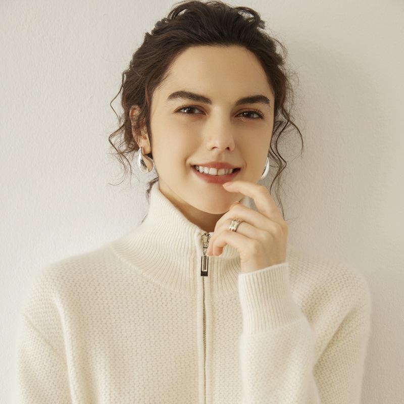 

Женский осенне-зимний свитер свободного кроя из шерсти и кашемира на молнии до середины - Нежный и теплый короткий трикотаж One size fits 85-150 jin жемчужина белый