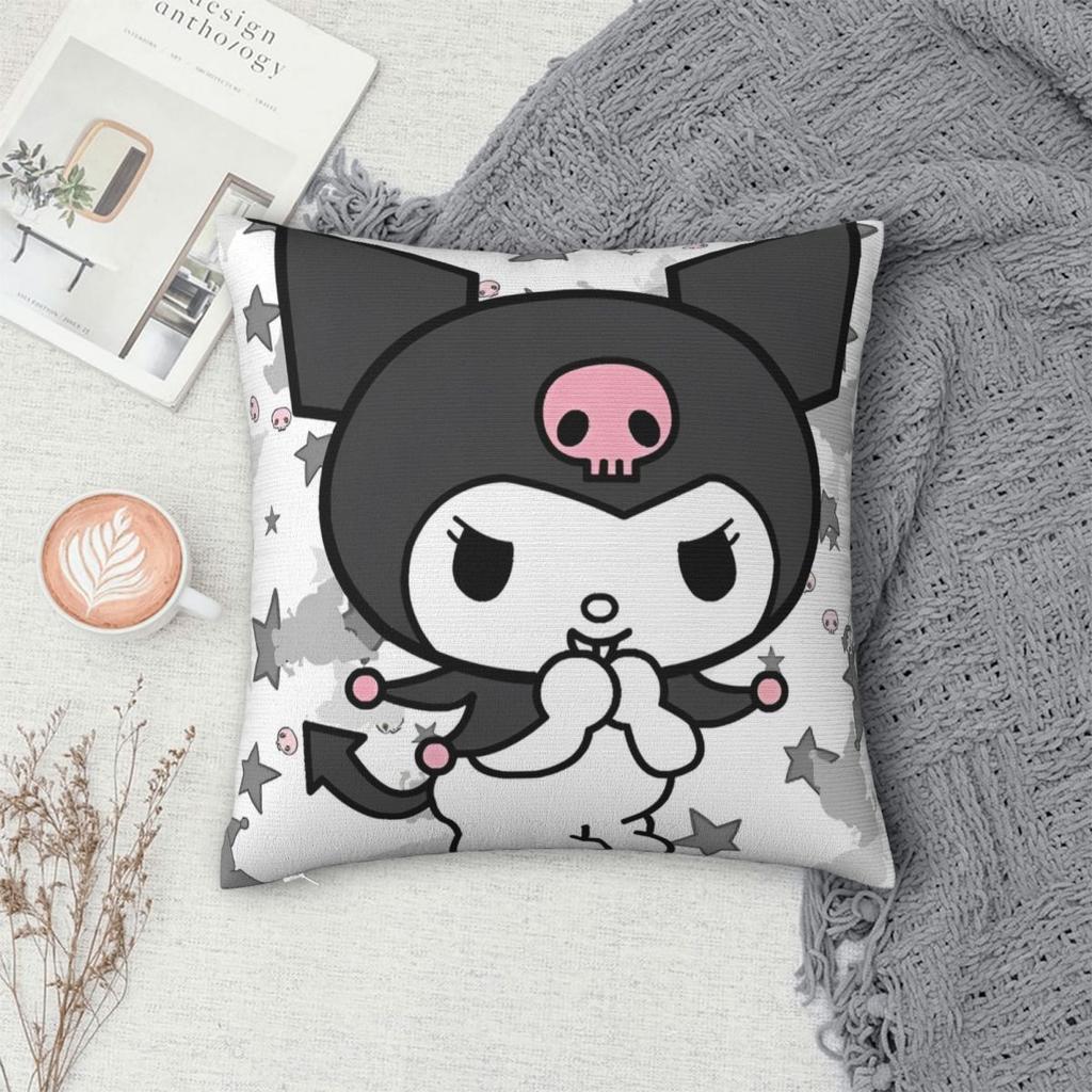 Cartoon Glücklich Kawaii Kuromi Kissenbezug Polyester Kissenhülle Dekor Wurfkissenbezug Wohnzimmer Reißverschluss 18'