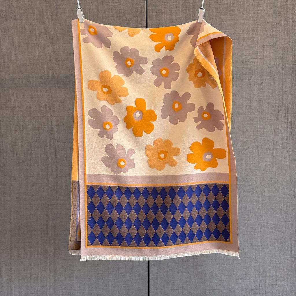 Autumn New Flower Printed Scarf Women's Imitation Cashmere Warm Multi-functional Scarf Temperament Versatile Large Shawl