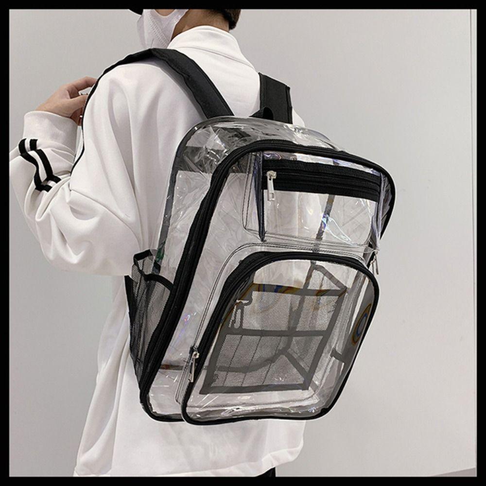 Casual PVC Clear Backpack Large Capacity with Multi-pockets Students Bookbag See Through Waterproof Transparent Backpack Travel