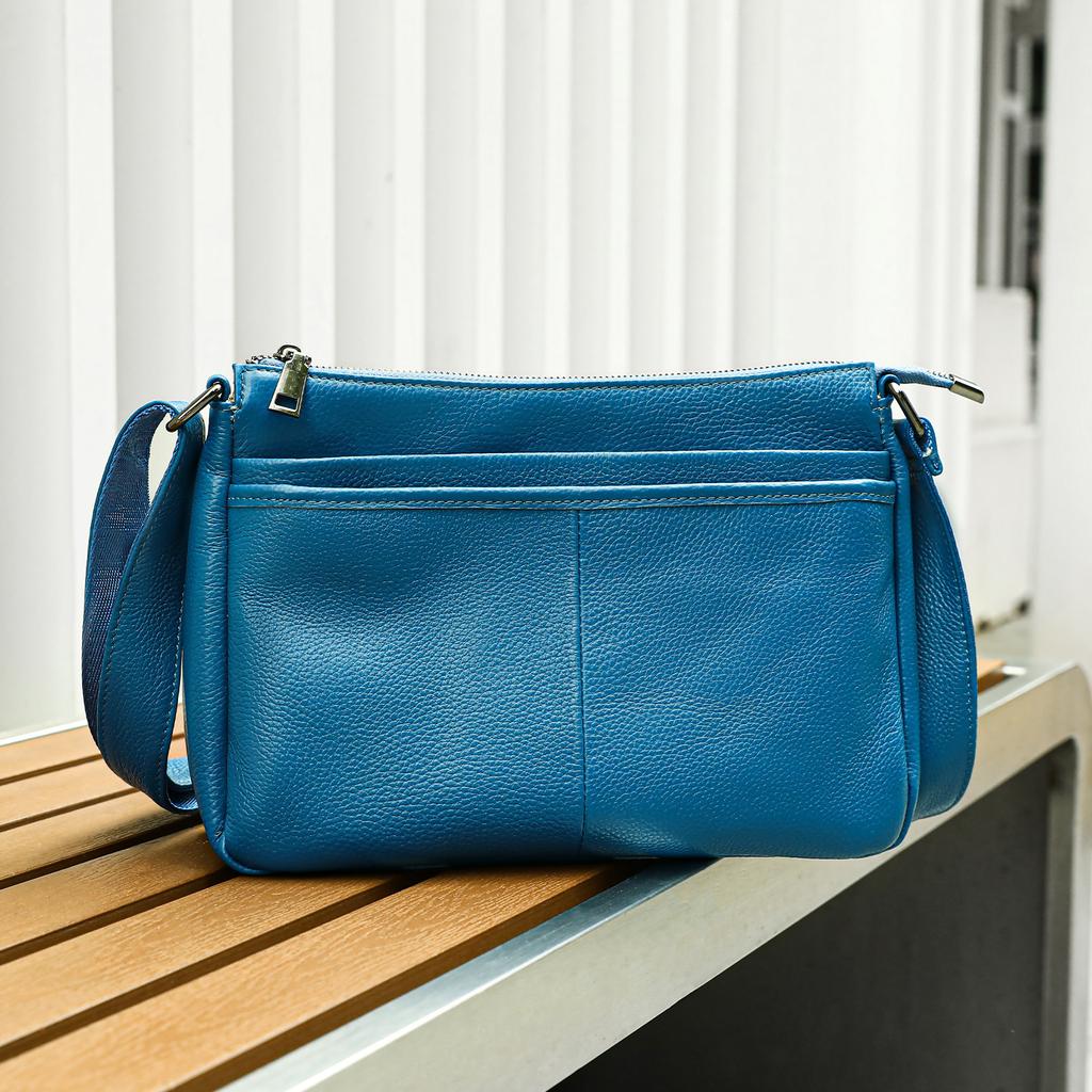 Geantă de damă din piele naturală la modă, de mare capacitate, cu mai multe straturi, geantă de umăr simplu, piele de vacă strat superior, geantă crossbody de mare capacitate