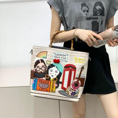 2026 Spring New Women's Handbag Retro Embroidery Multicolor Bamboo Handle Shoulder Bag Trendy Europe Russia Style High Capacity Messenger Bag for Lady