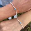 Vlen Turkish Evil Eye Bracelet White Glass Beads Stretch Lucky Jewelry Elastic Amulet Protection Charm for Women Good Luck Gift