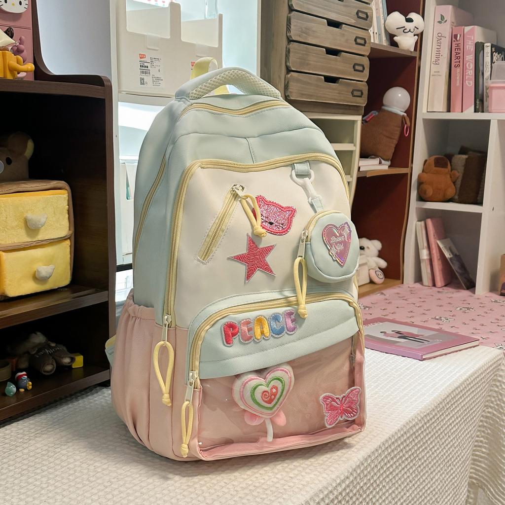 Schoolbag Japanese schoolbag ins wind simple contrast color primary school junior high school students campus backpack sweet cute high value backpack