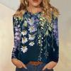 Dámská móda Květinový potisk Krk Dlouhý rukáv Pulovr Top
