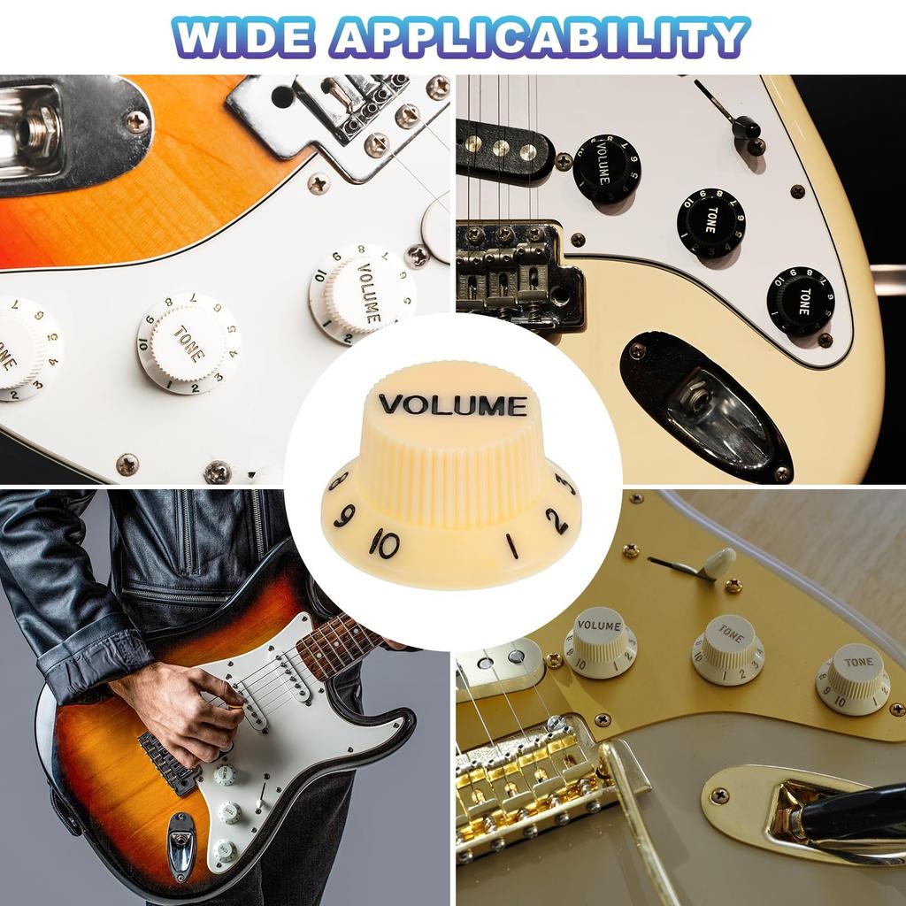 Uxcell Set Meter Top Hat Bell Knobs 1 Volume 2 Tone Control Guitar Knob Set for Electric Guitar Bass Split Shaft Pots Cream White Black 3-Piece