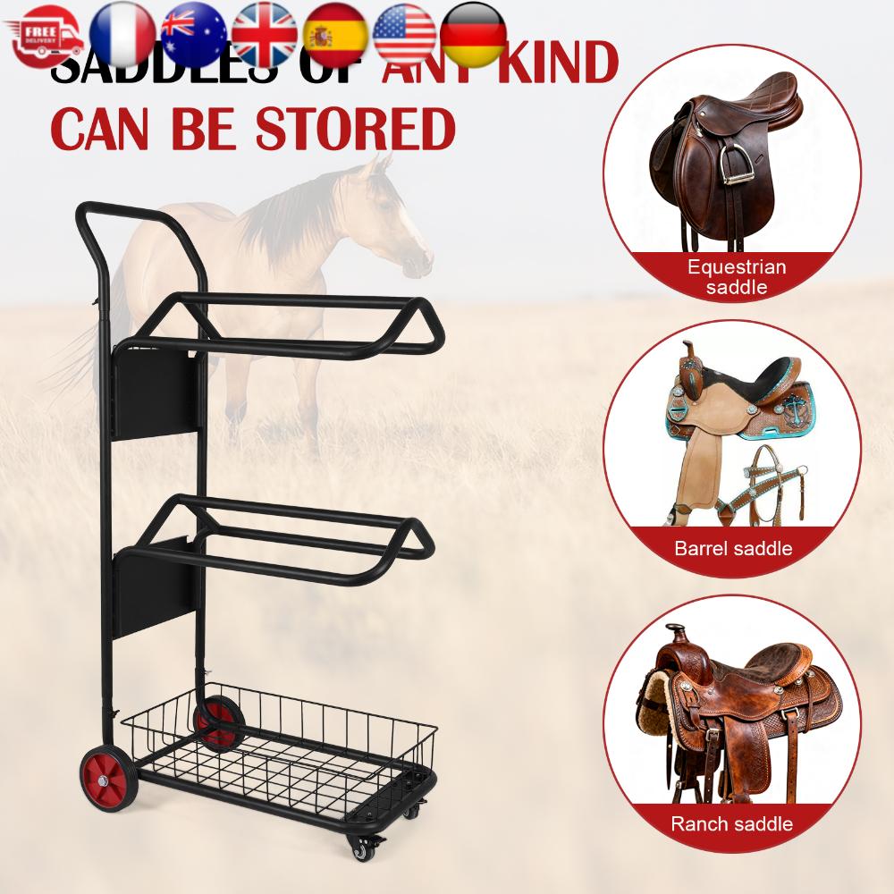 

Rolling Horse Saddle Rack Cart with Basket Rolling Saddle Cart for Storage Moving Organize Transport Supplies United States