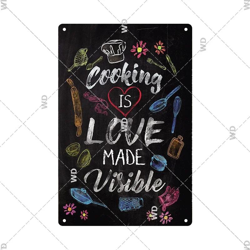 Retro Tin Sign Kitchen Rules Food Iron Painting Wall Art Metal Vintage Plaque Metal Posters for House Home Dinning Room Decor