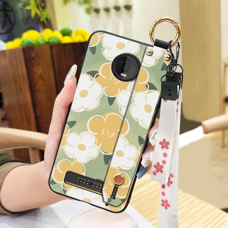 Ring Wristband Phone Case For MOTO Z4 Play Oil Painting Fashion Design Kickstand Anti-knock Back Cover Anti-dust Lanyard