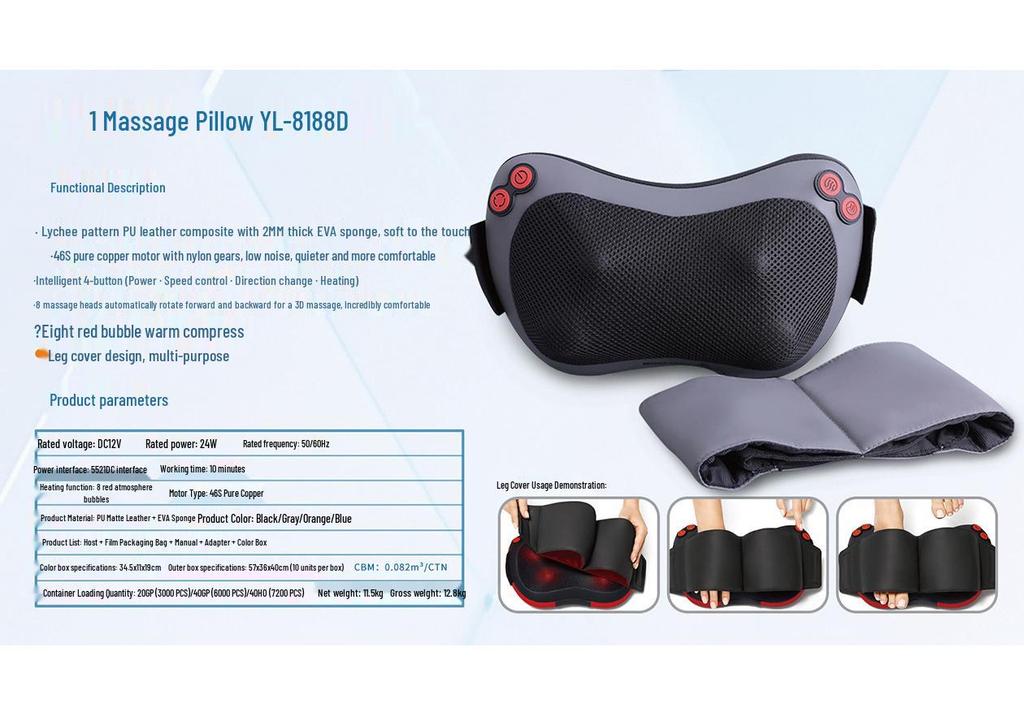 Electric Cervical Spine Massage Pillow with Heat Therapy for Neck, Shoulder, and Waist
