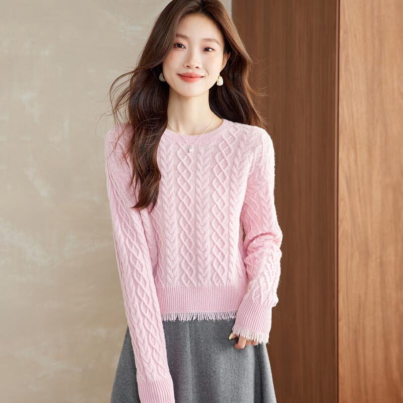 

Srcr Women s 100% Wool Short Tassel Cable Knit Sweater M