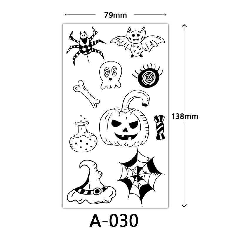 Halloween Tattoo Sticker, Skull Reaper Sickle, Black Bat Tombstone Pumpkin Tattoo
