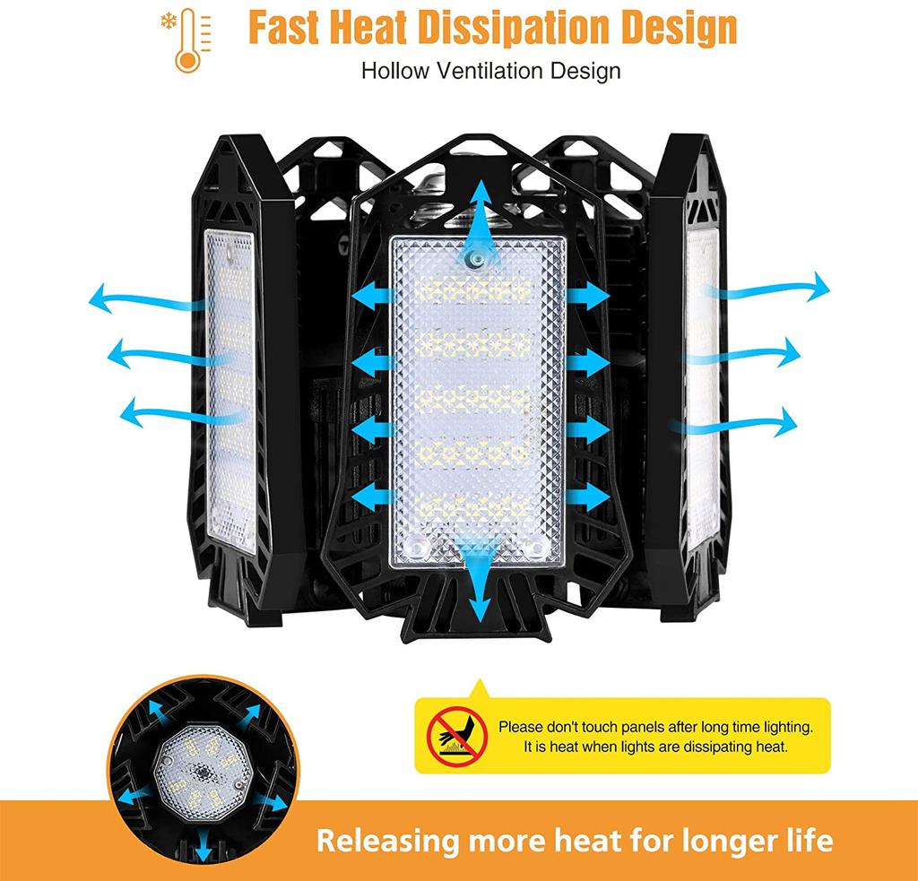 3-10 Panel Deformable LED Garage Light,industrial Lighting Led Ceiling Garage Lamp 8000LM E26/E27 6500K USA Warehouse Shop Light