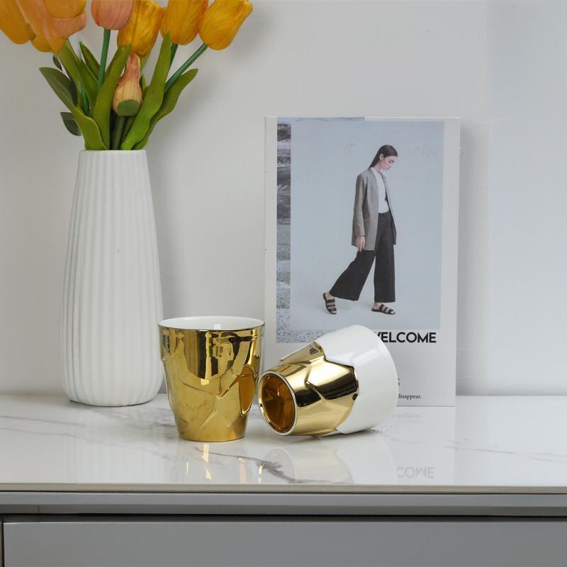 Ceramic Cup Light Luxury Electroplating High Value Afternoon Tea Water Cup Household Coffee Cup Couple Small Cup