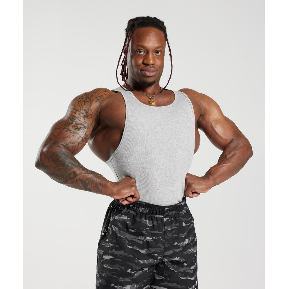 Gymshark Camiseta sin mangas acanalada, paquete de 3, color blanco, negro, gris piedra jaspeado, A5a2e Wcc7.