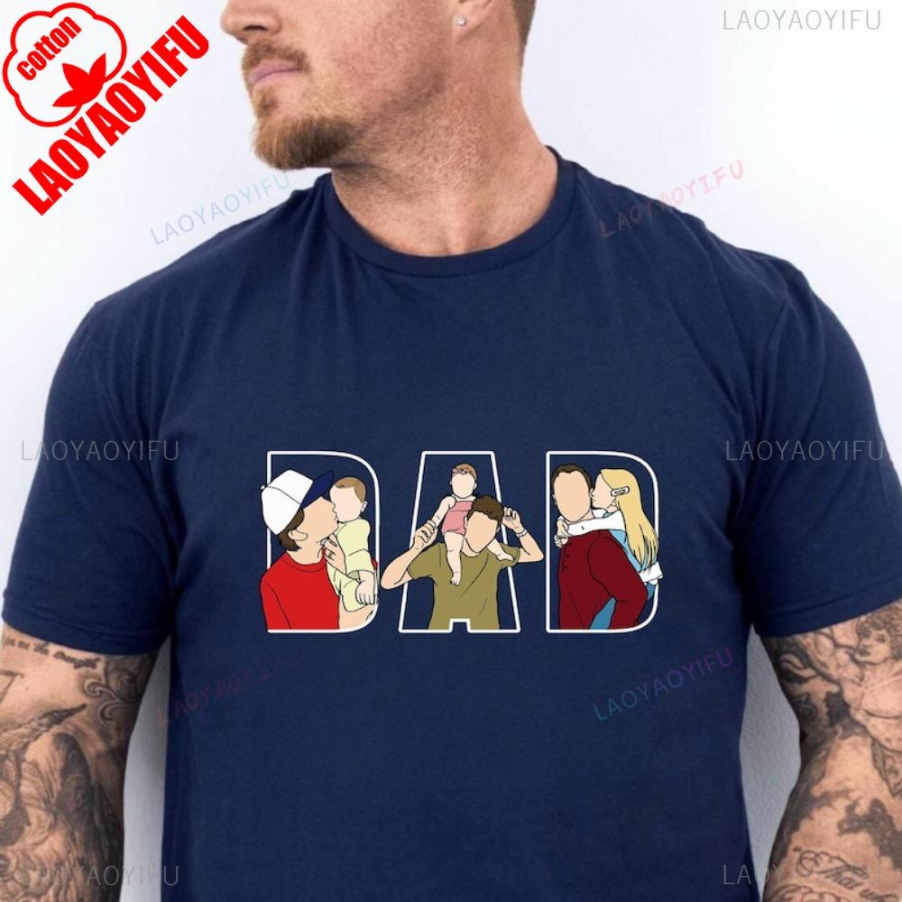 Fathers Day Gift Shirt Men Dad Portrait Line Art Cotton Tshirt Personalized From Wife Kids Funny Husband Present Men Clothing