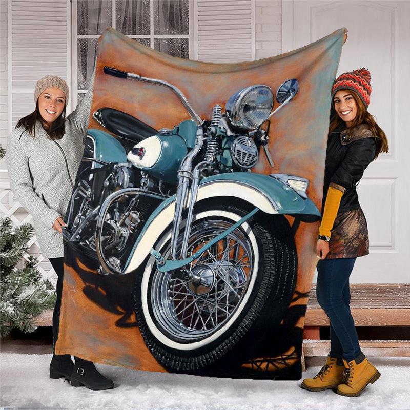 Vintage Motorcycle Sunset Fleece Printed Flannel Blanket, Warm Soft Throw Sofa Bed Blanket