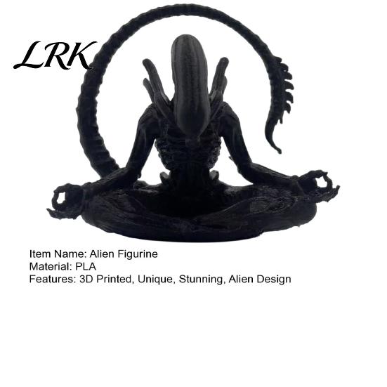 Matte Metal Texture Alien 3D Printed Figurine, Zen Meditation Detailed Model Desktop Ornament, Collectible Sculptures for Sci-fi Fans Modern Art Piece