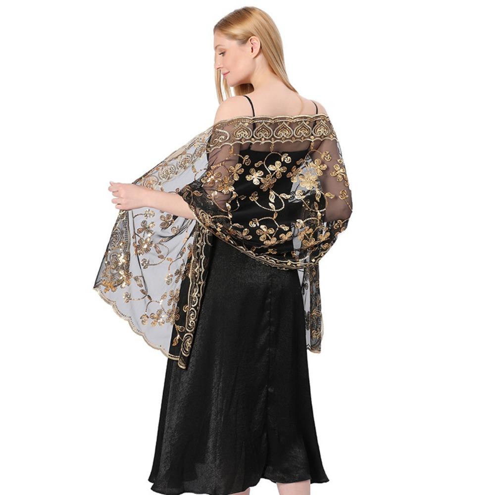 Tulle Tassel Wrap Hollow Out Evening Dress Scarf Embroidery Sequins Shawls Belly Dancing Belt