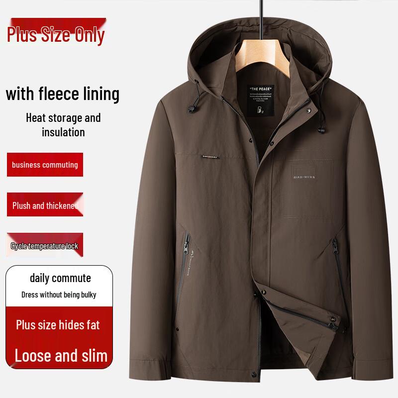 

Dibinze Men s Plus Size Winter Fleece-Lined Jacket with Removable Hood 6XL