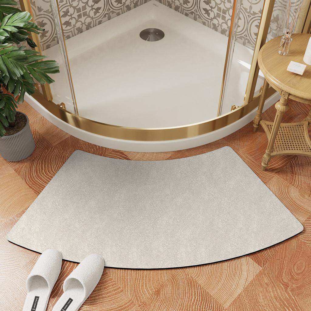 Arc-Shaped Diatomite Bath Mat - Non-Slip Shower Door Mat, Super Absorbent & Quick Dry, Double-Sided Grip, Soft Breathable