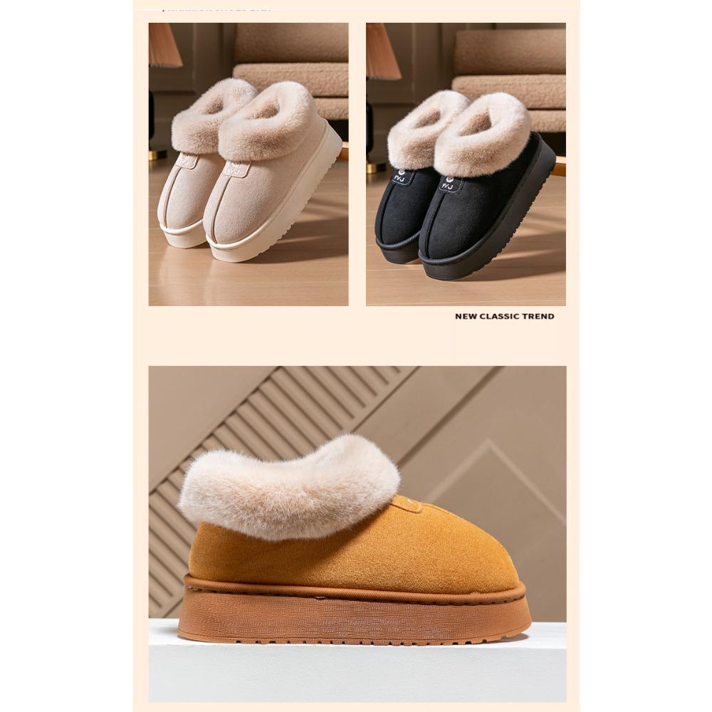 Damen Winter Fleece gefütterte geschlossene Rückseite Hausschuhe, Paar Warme Flauschige Hausschuhe Tragbar Outdoor Schnee Knöchelhohe Stiefel